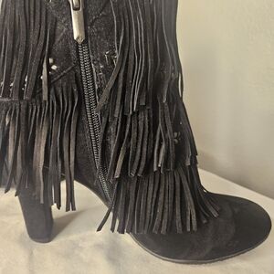 Sam Edelman Black Suede Fringe Boots